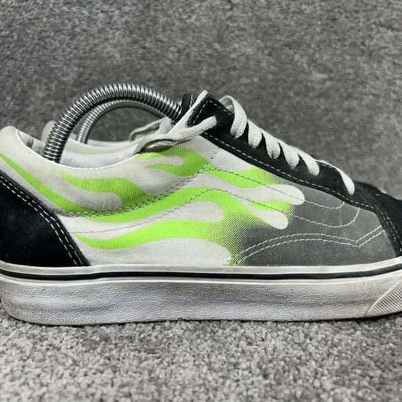 Vans Old Skool Flames Mens Size 9.5 Black White Green Athletic Skate Shoes Used - Picture 2 of 12
